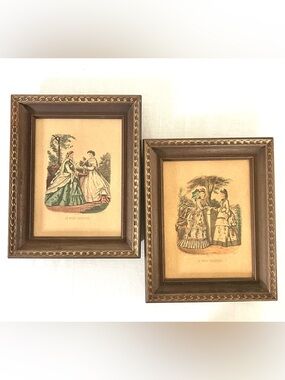 Antique La Mode Illustree Lot Set 2Framed Fashion Plate Prints Victorian 8x10